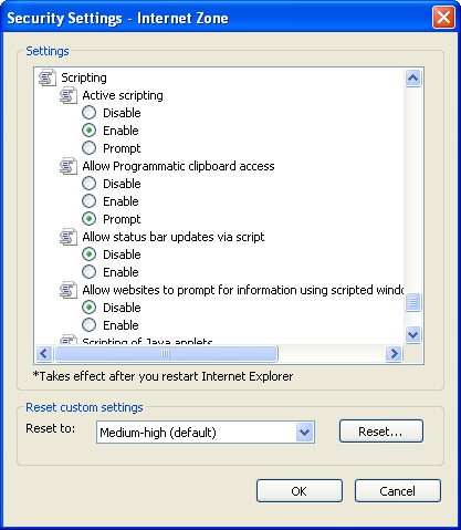 Active Scripting Enabled